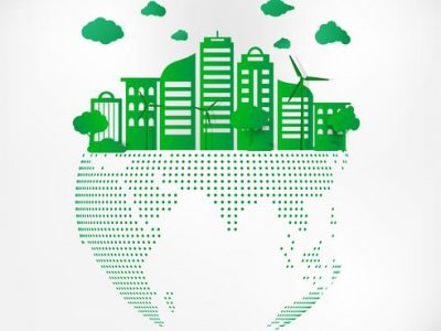 save-earth-planet-world-concept-world-environment-day-concept-green-modern-urban-city-on-green-dot-globe-safe-the-world-ecology-concept-vector